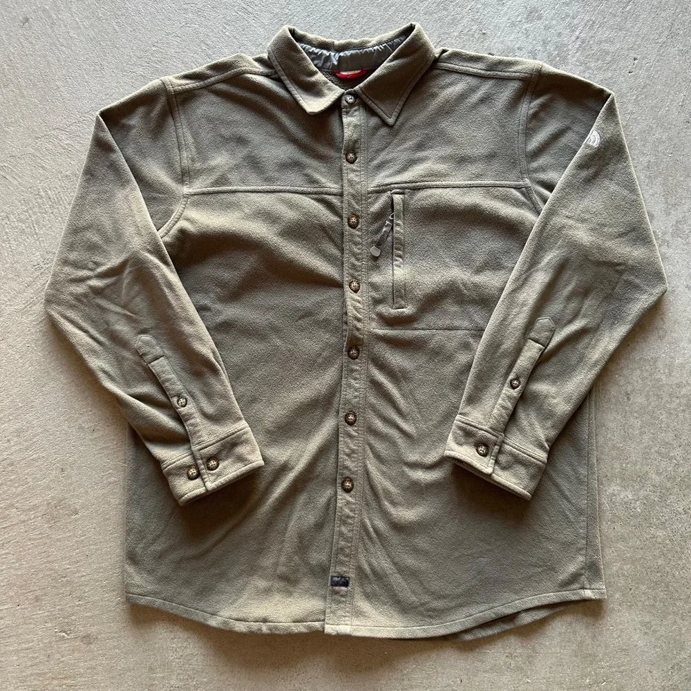 Vintage The North Face Shirt Jacket Size XL Olive Green Fleece Button Up Hiking